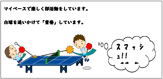 テキスト ボックス: マイペースで楽しく部活動をしています。
白球を追いかけて「青春」しています。
  
